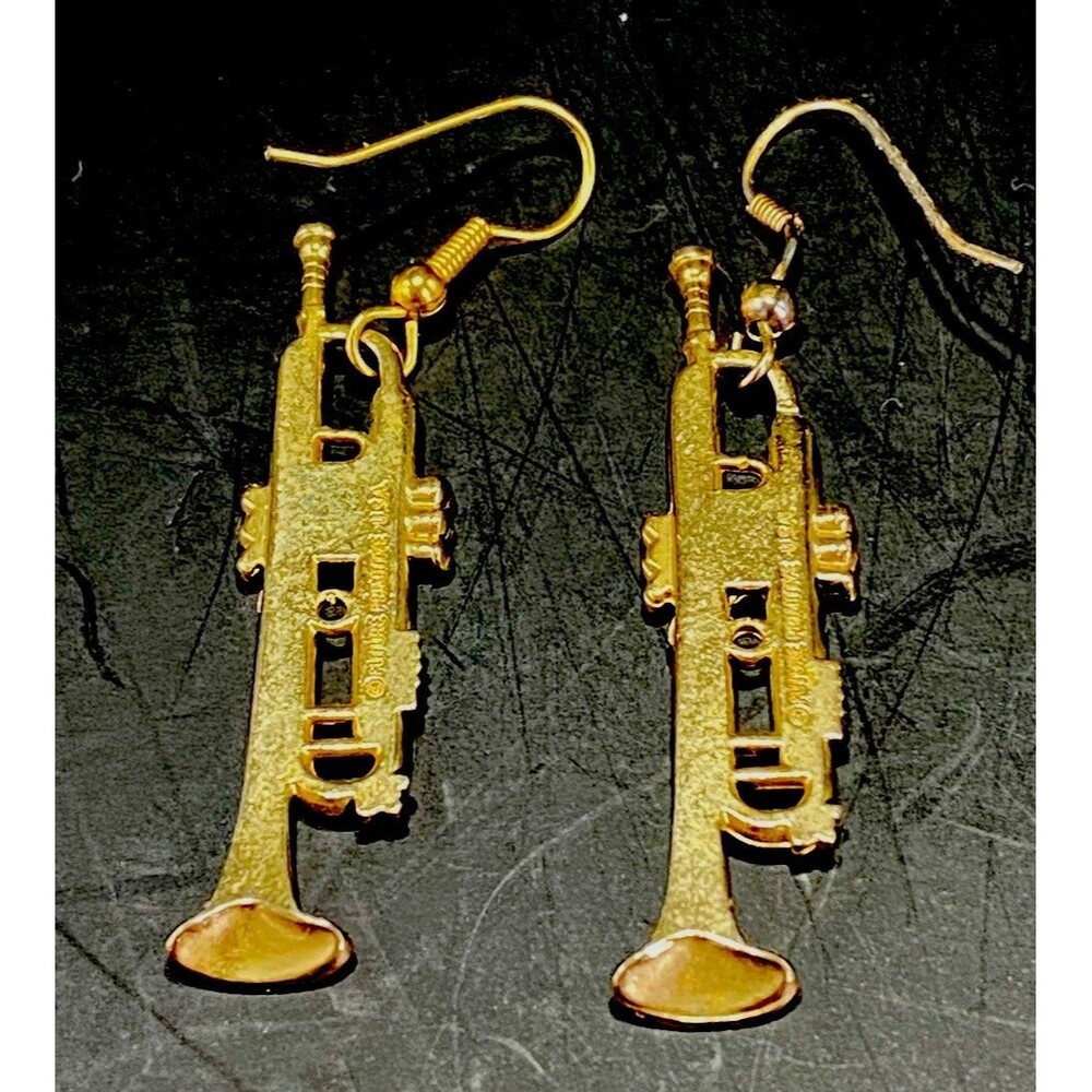 Vintage Trumpet Dangle Earrings Goldtone 2 “, Future Primitive USA Music Lover - Picture 3 of 6